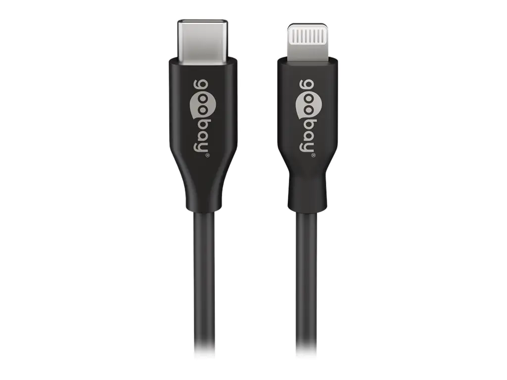 goobay - Lightning-Kabel - 24 pin USB-C männlich zu Lightning männlich - 2 m - abgeschirmt - Schwarz - rund