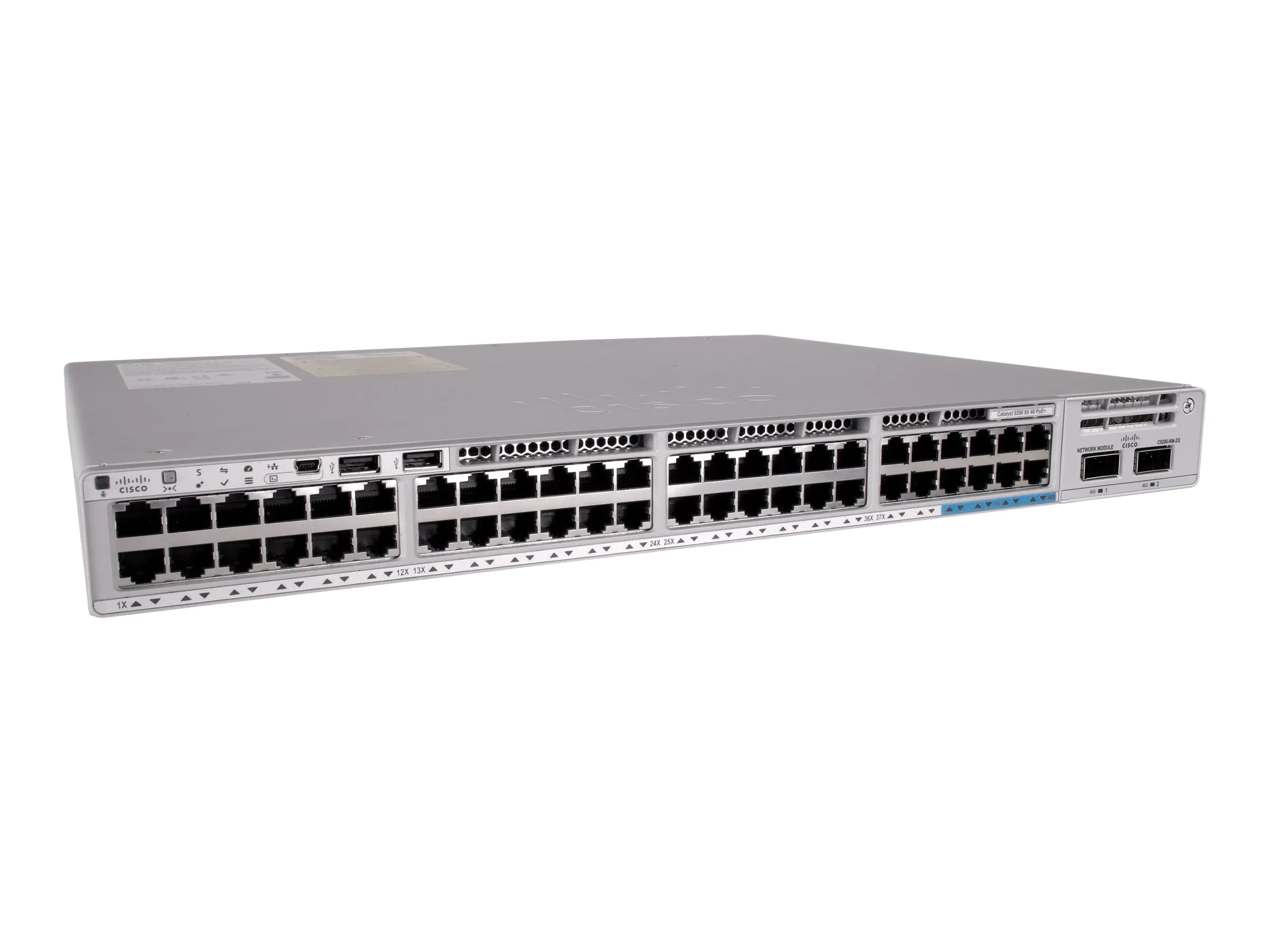 Cisco Catalyst 9200 - Network Essentials - Switch - L3 - Smart - 40 x 10/100/1000 (PoE+) + 8 x 100/1000/2.5G/5G/10GBase-T - an Rack montierbar - PoE+ (740 W)