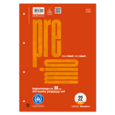 Staufen Ringbucheinlage Premio DIN A4 kariert 90g/m² 4fach Lochung rot 50 Bl./Pack.