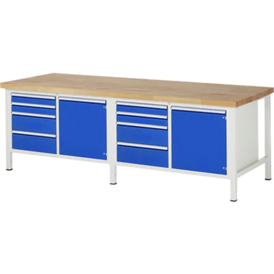 RAU Werkbank 8000 2.500 x 840-1.040 x 900 mm (B x H x T) enzianblau lichtgrau