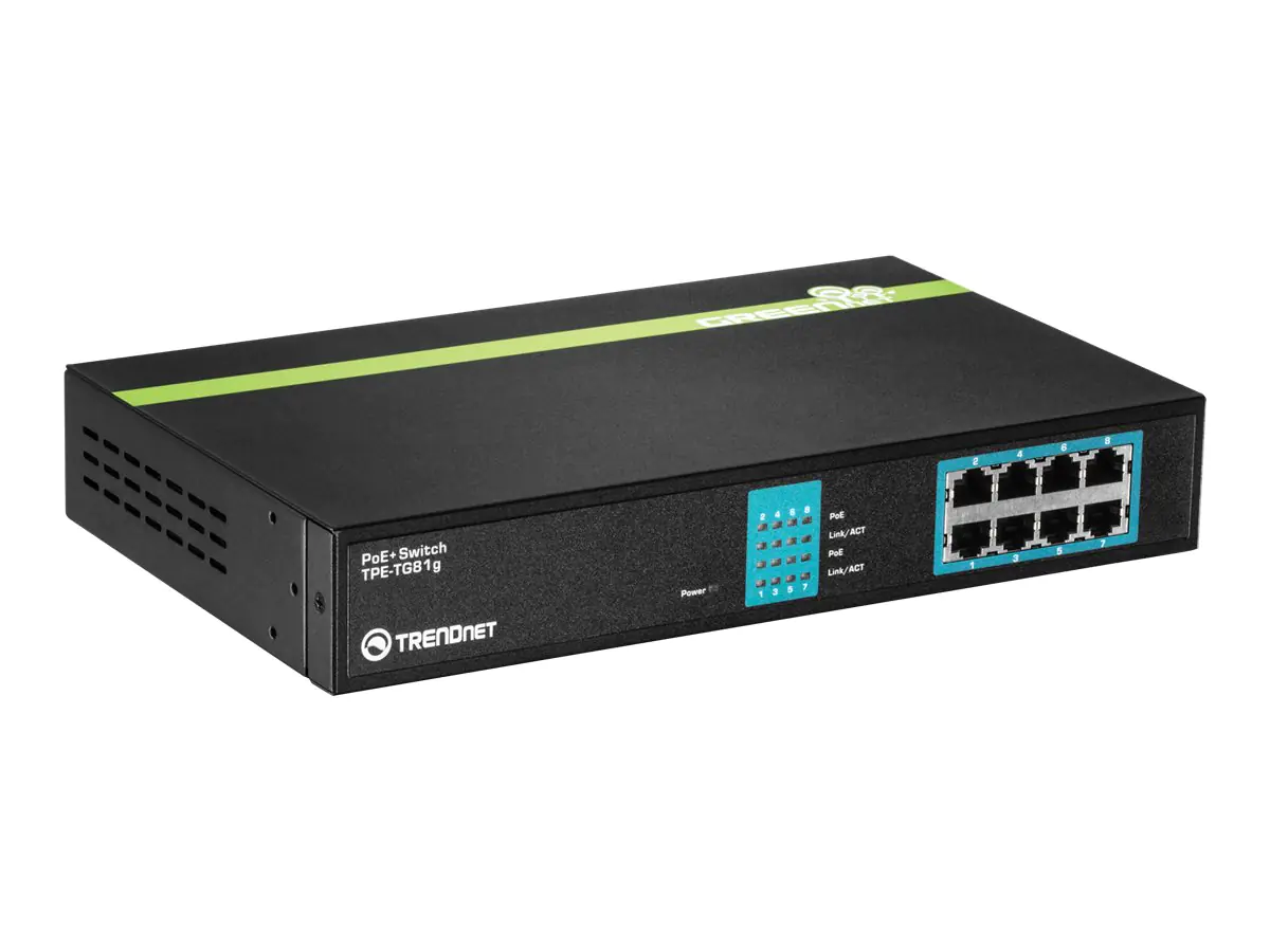 Trendnet TPE TG81g GREENnet PoE+ Switch - Switch - 8 x 10/100/1000 (PoE+) - Desktop, an Rack montierbar - PoE+ - AC 90 - 260 V - TAA-konform
