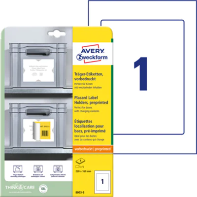 Avery Zweckform Avery 8003-5, Hellgrau, Weiß, A4, Polyester, Polypropylen (PP), Glanz, Rechteck, 102 g/m²