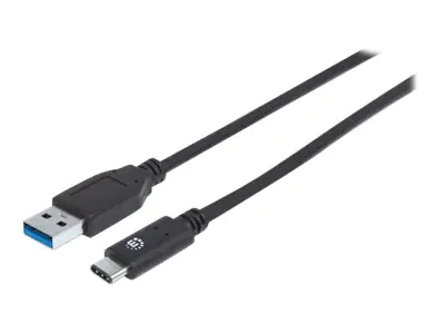 Manhattan USB-C to USB-A Cable, 1m, Male to Male, 10 Gbps (USB 3.2 Gen2 aka USB 3.1), 3A (fast charging), SuperSpeed+ USB, Black, Lifetime Warranty, Polybag - USB-Kabel - 24 pin USB-C (M) zu USB Typ A (M) - USB 3.1 Gen 2 - 3 A - 1 m - Schwarz