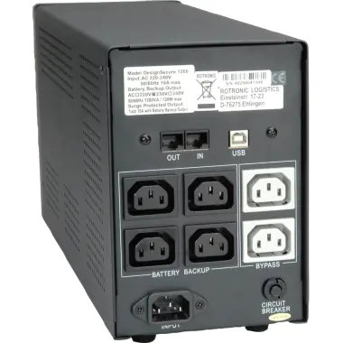 ROLINE DesignSecure 1200 - USV - Wechselstrom 230 V - 720 Watt - 1200 VA - USB - Ausgangsanschlüsse: 4 - Schwarz, Silber