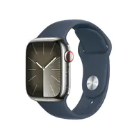 Apple Watch Series 9 (GPS + Cellular) - 41 mm - Silver Edelstahl - intelligente Uhr mit Sportband - Flouroelastomer - Storm Blue - Bandgröße: M/L - 64 GB - Wi-Fi, Bluetooth, UWB, LTE - 4G - 42.3 g