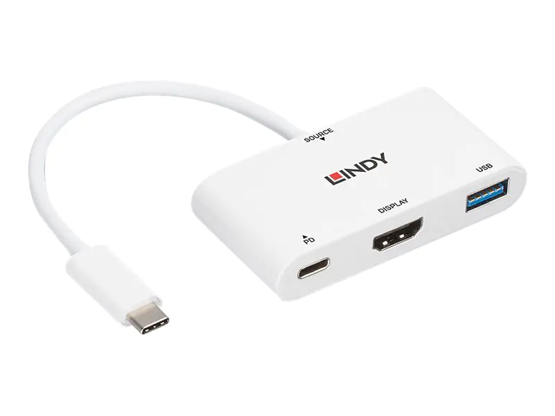 Lindy - Videoadapter - 24 pin USB-C männlich zu HDMI, USB Typ A, USB-C (nur Spannung) weiblich - 18 cm - weiß - unterstützt Power Delivery 3.0, unterstützt 4K 30 Hz (3840 x 2160)