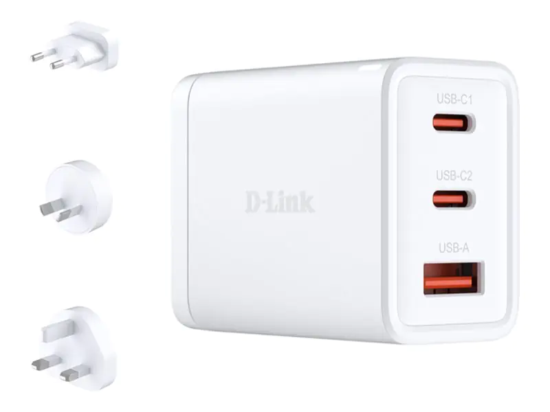 D-Link DCP-651 - Netzteil - GaN - 65 Watt - 5 A - PD 3.0, QC 4.0 - 3 Ausgabeanschlussstellen (2 x US