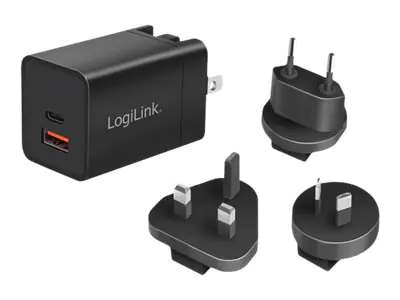LogiLink Netzteil - GaN-Technologie - 30 Watt - 3 A - Fast Charge, PD 3.0, QC 3.0 - 2 Ausgabeanschlu