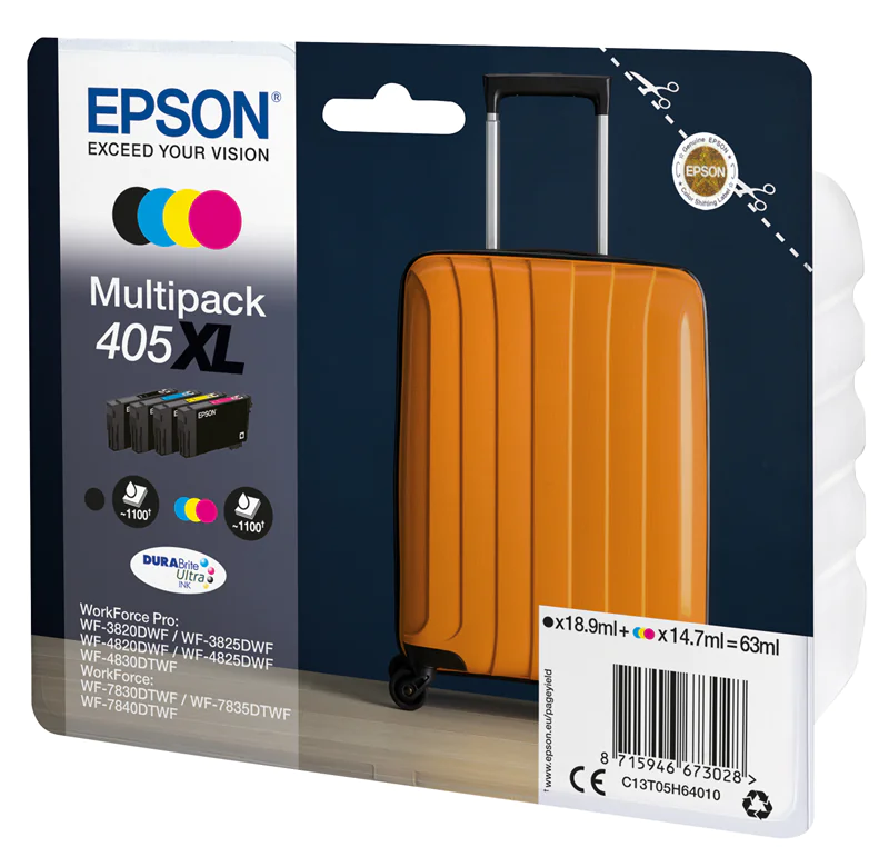 Epson 405XL Multipack - 4er-Pack - XL - Schwarz, Gelb, Cyan, Magenta - original - Tintenpatrone - für WorkForce WF-7310, 7830, 7835, 7840; WorkForce Pro WF-3820, 3825, 4820, 4825, 4830, 7840