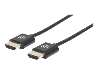 Manhattan HDMI Cable with Ethernet (Ultra Thin), 4K@60Hz (Premium High Speed), 3m, Male to Male, Black, Ultra HD 4k x 2k, Fully Shielded, Gold Plated Contacts, Lifetime Warranty, Polybag - HDMI-Kabel mit Ethernet - HDMI männlich zu HDMI männlich - 3 m - D