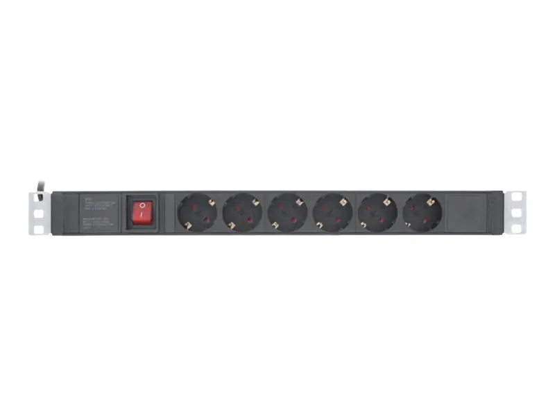 InLine - Steckdosenleiste (Rack - einbaufähig) - 3680 Watt - Eingabe, Eingang power CEE 7/7 - Ausgangsanschlüsse: 6 (6 x Typ F) - 48.3 cm (19") - 2 m Schnur - Deutschland - Schwarz, RAL 9004