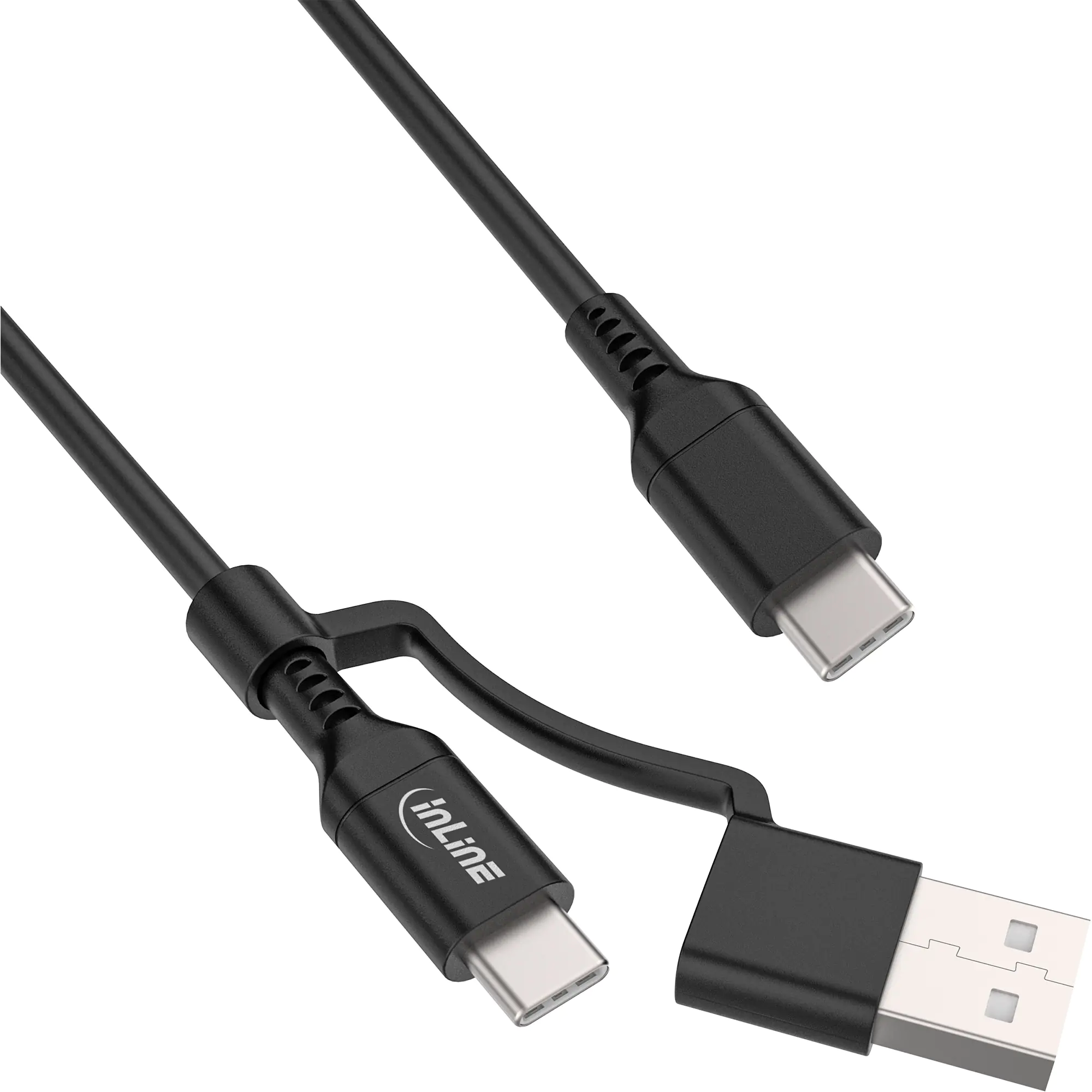 InLine 2-in-1 USB-C Kabel + USB-A Adapter - USB 2.0 - 100W - TPE - schwarz - 2m