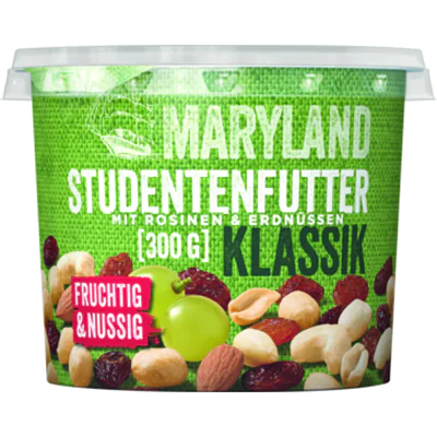 MARYLAND Studentenfutter Klassik Erdnüssen, Cashewkernen, Mandeln, Rosinen 300 g/Pack.