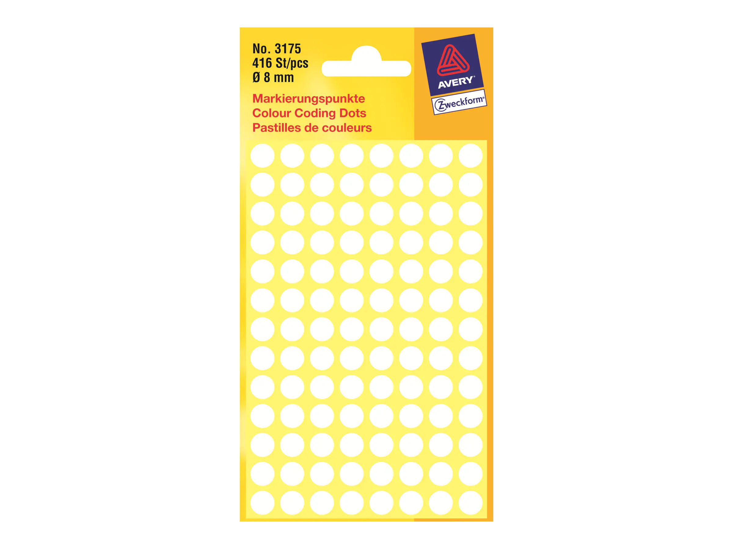 Avery Zweckform Farbkodierungspunkt - 0,8 cm Duchmesser - weiß (Packung mit 416) 3175