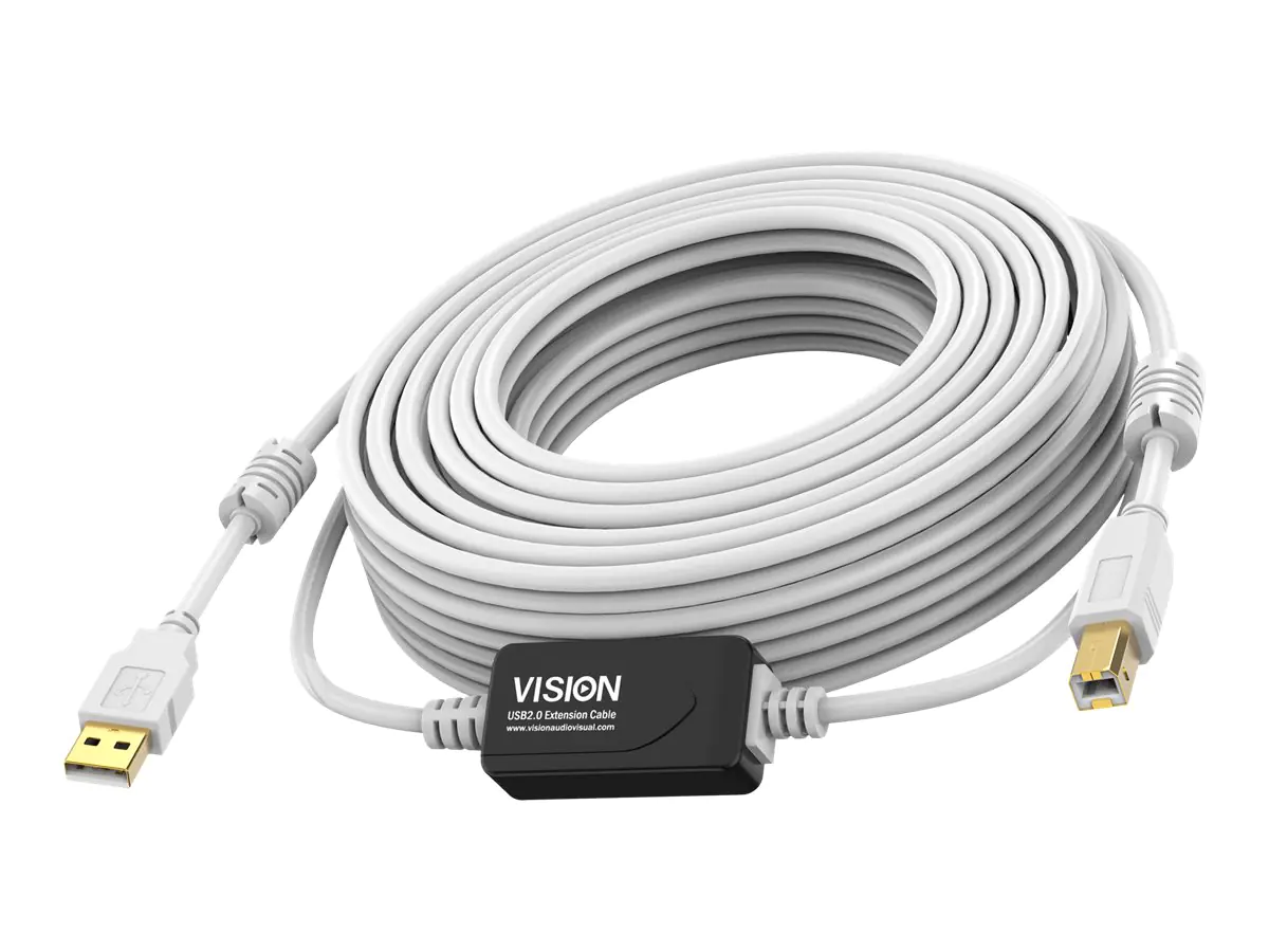 Vision Techconnect - USB-Kabel - USB (M) zu USB Typ B (M) - USB 2.0 - 10 m - Signalverstärker - weiß