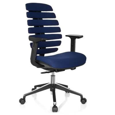 hjh OFFICE Bürodrehstuhl ERGO LINE II 45-55cm Synchronmechanik Rolle hart gebremst (für Teppichboden) Aluminium blau