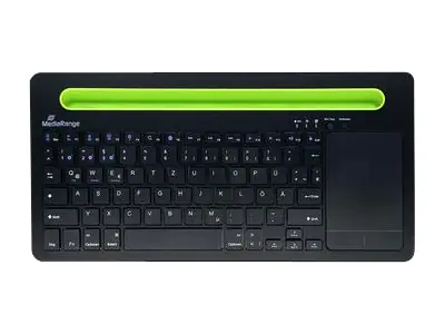 MediaRange MROS131 - Tastatur - kompakt - mit Touchpad, Telefonhalter - kabellos - Bluetooth 5.0 - QWERTZ - Deutsch/Österreichisch - Schwarz/Grün
