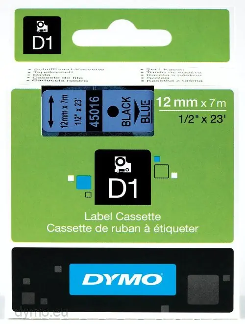 DYMO D1 - Selbstklebend - Schwarz auf Blau - Rolle (1,2 cm x 7 m) 1 Kassette(n) Etikettenband - für LabelMANAGER 100, 160, 210, 220, 260, 280, 300, 360, 420, Wireless PnP; LabelPOINT 250