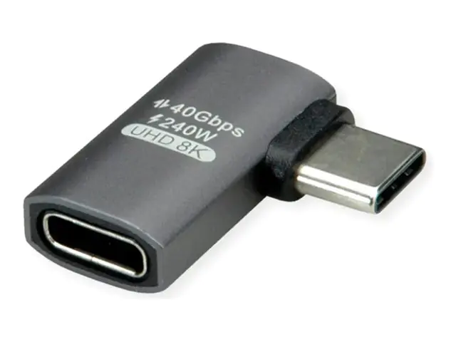 ROLINE USB4 40G Typ C Adapter ST/BU 90° flach Alu