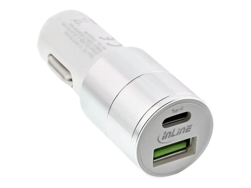 InLine - Auto-Netzteil - 3 A - QC 3.0 - 2 Ausgabeanschlussstellen (USB, 24 pin USB-C) - weiß