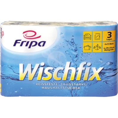 Fripa Küchenrolle Wischfix 3-lagig 100 % Frischzellstoff hochweiß 4 Rl./Pack.