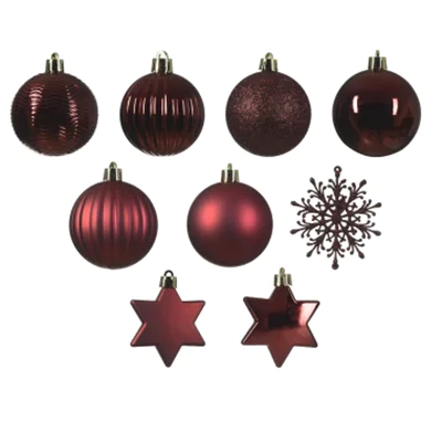 DECORIS Christbaumschmuck Mix Kunststoff ochsenblut Kugel, Stern, Schneeflocke 40 St./Pack.