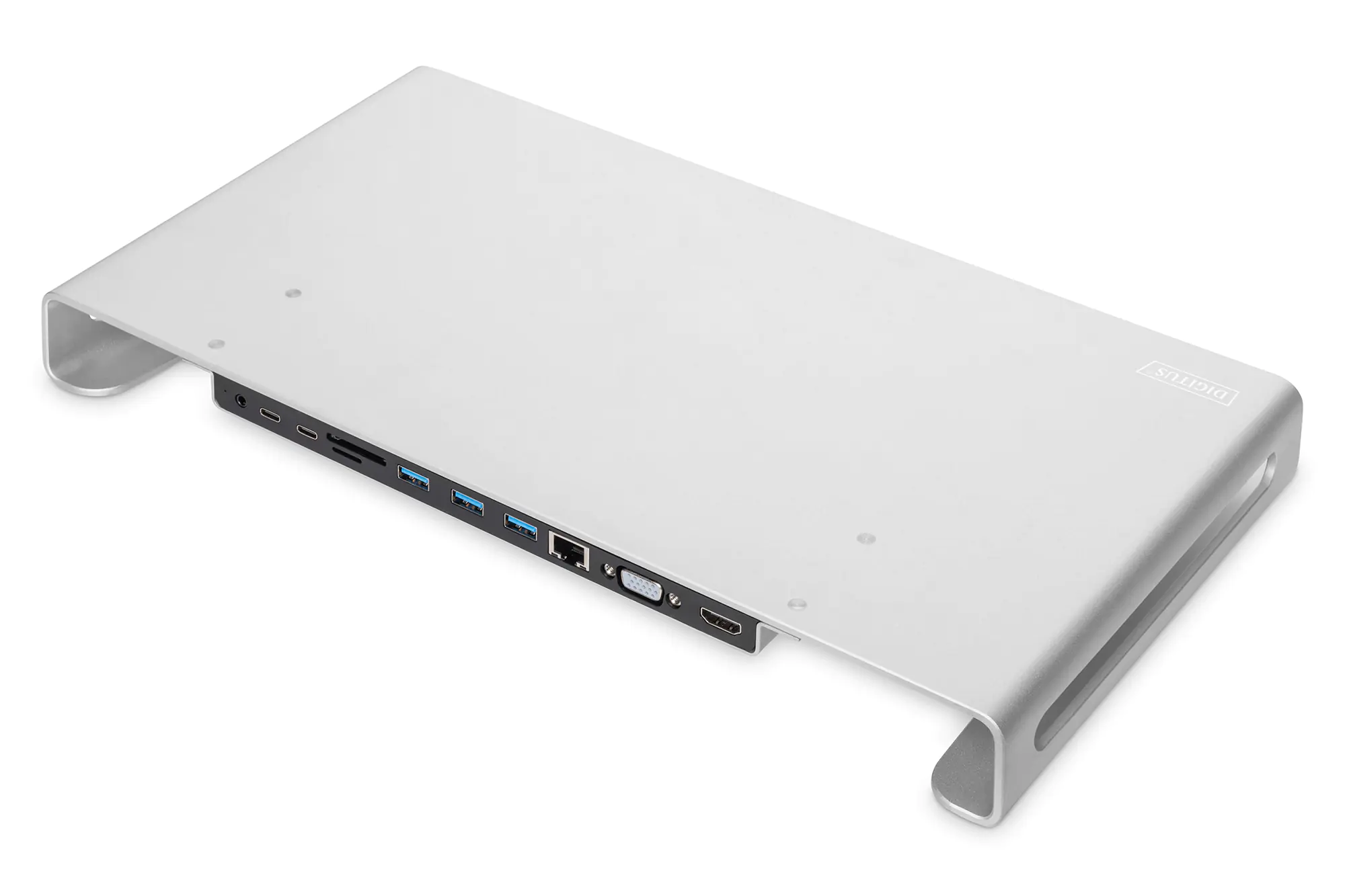 Digitus DA-70881 USB-C 11-in-1 Docking Station with Aluminium Monitor Stand - Dockingstation - USB-C - VGA, HDMI - GigE
