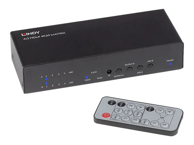 Lindy 4x2 HDMI 2.0 18G Matrix Switch - Video/Audio-Schalter - Desktop
