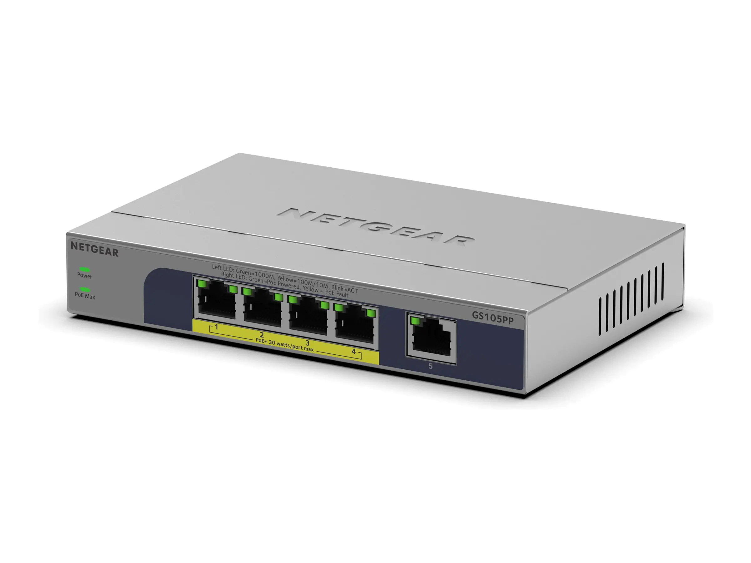 Netgear 5PT GB Unmanaged SWCH W/PoE+GS105PP - Switch - 1 Gbps