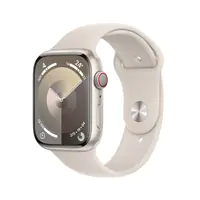 Apple Watch Series 9 (GPS + Cellular) - 45 mm - Starlight Aluminium - intelligente Uhr mit Sportband - Flouroelastomer - Starlight - Bandgröße: M/L - 64 GB - Wi-Fi, Bluetooth, UWB, LTE - 4G - 39 g
