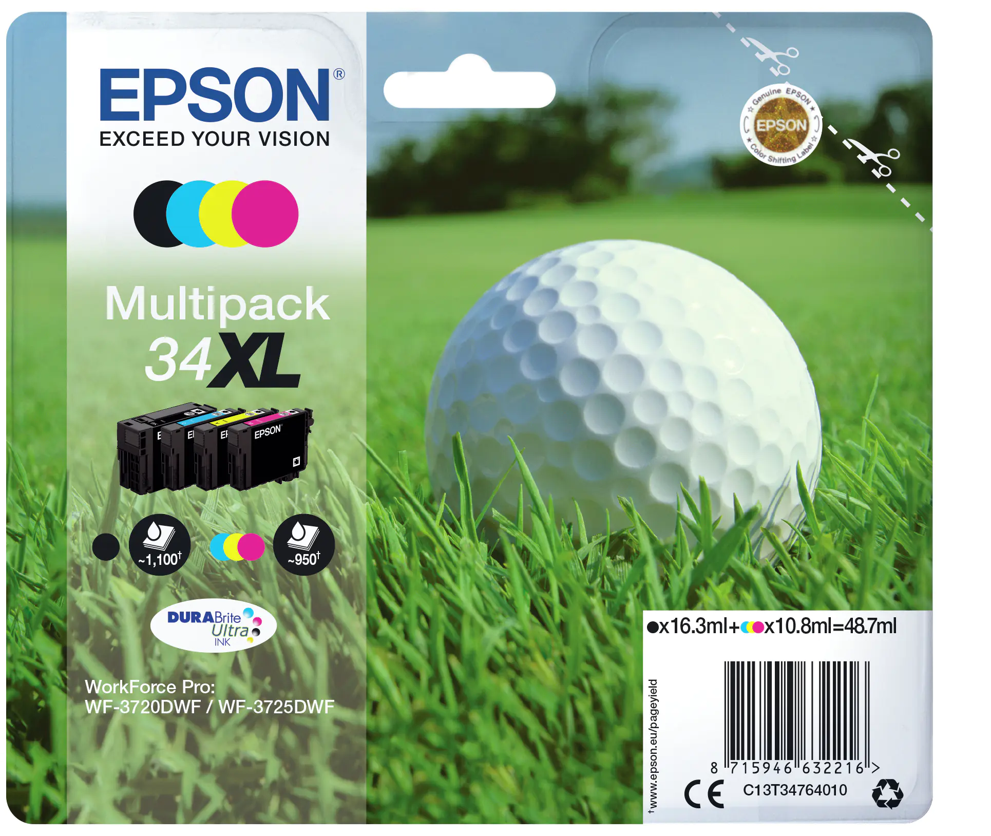 Epson 34XL - 4er-Pack - XL - Schwarz, Gelb, Cyan, Magenta - Original - Blisterverpackung - Tintenpatrone - für WorkForce Pro WF-3720, WF-3720DWF, WF-3725DWF