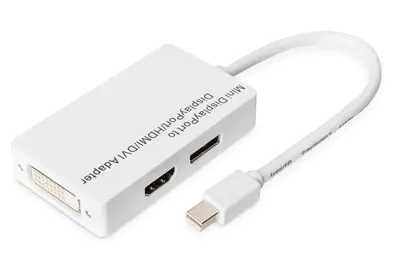 DIGITUS - Video- / Audio-Adapter - Mini DisplayPort männlich zu DVI-D, HDMI, DisplayPort weiblich - 20 cm - Doppelisolierung - weiß - geformt, 1080p-Unterstützung, 60 Hz