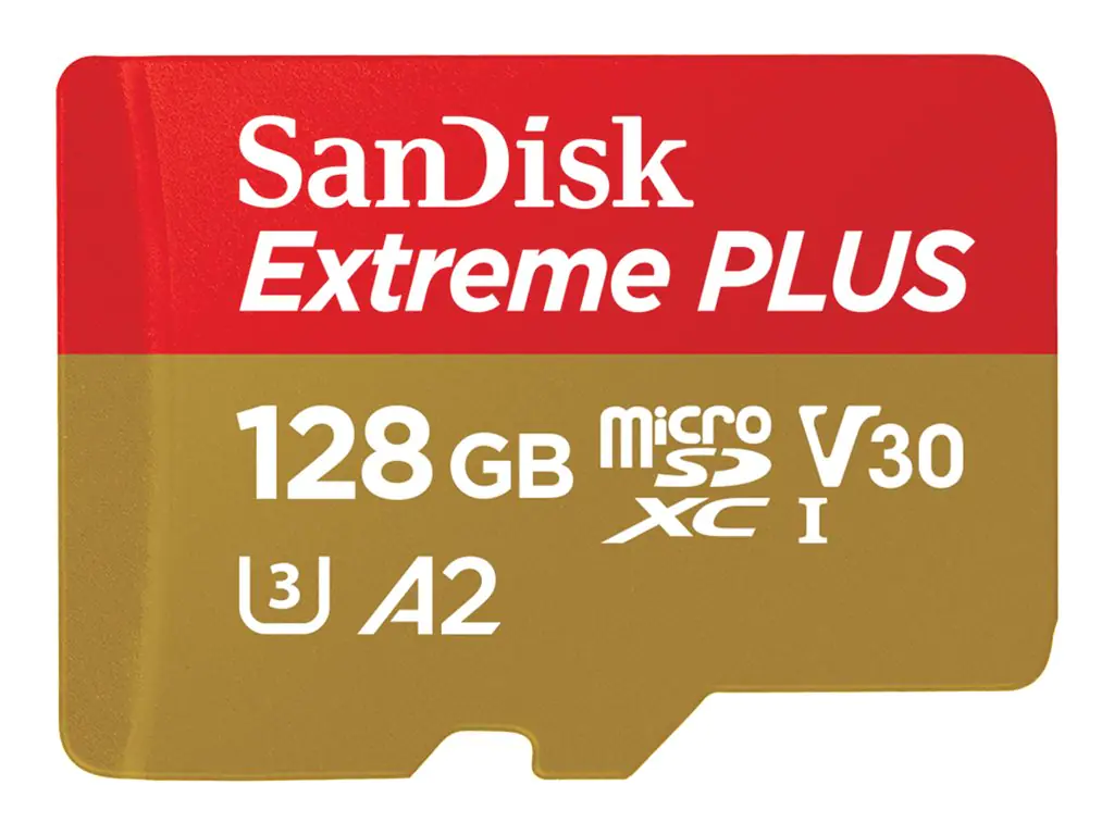 SanDisk Extreme PLUS - Flash-Speicherkarte (microSDXC-an-SD-Adapter inbegriffen) - 128 GB - A2 / Video Class V30 / UHS-I U3 / Class10 - microSDXC UHS-I
