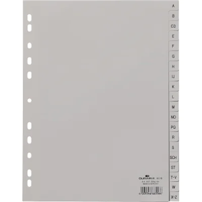DURABLE Register 651010 DIN A4 volldeckend A-Z 20tlg. PP grau