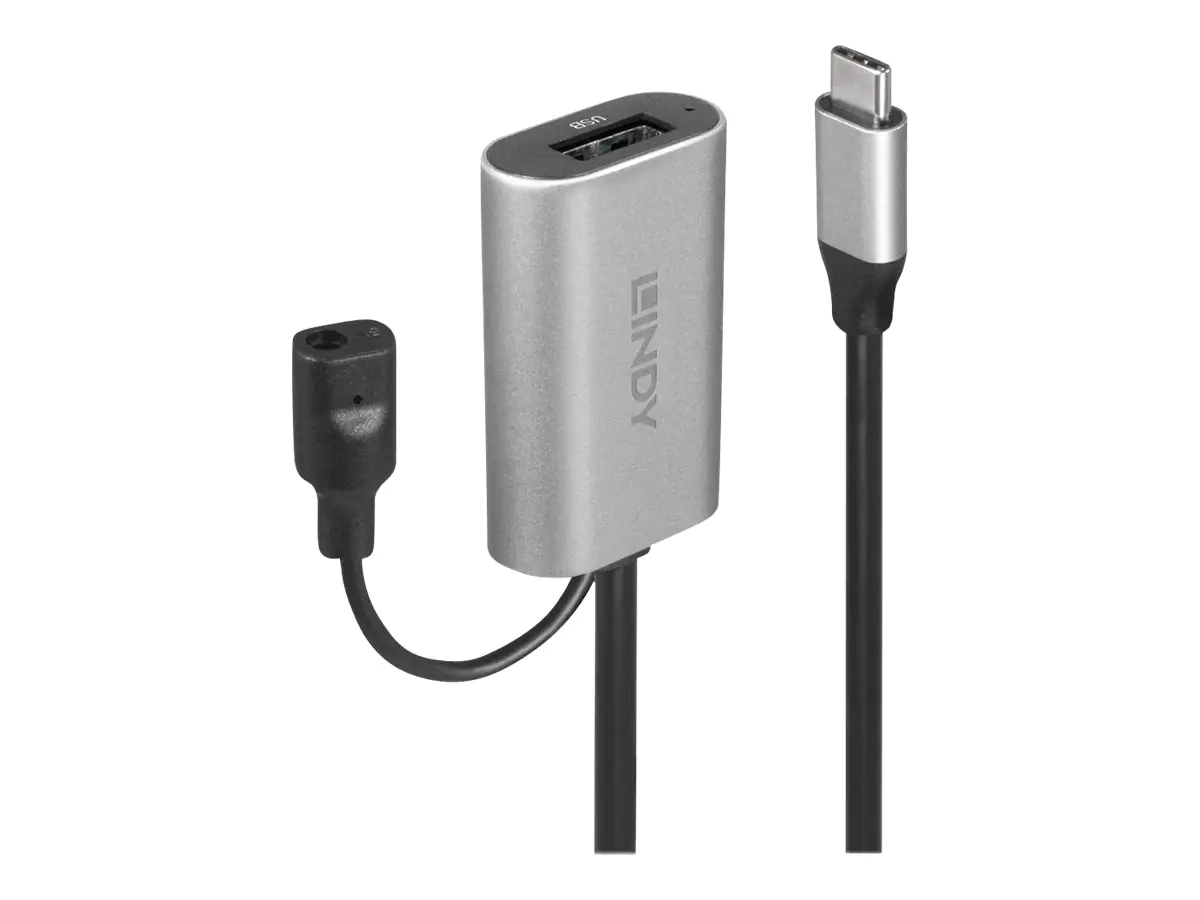 Lindy - USB-Verlängerungskabel - 24 pin USB-C (M) zu USB Typ A, Gleichstromstecker 3,5 x 1,35 mm (W) - USB 3.1 Gen 1 / Thunderbolt 3 - 5 m - rund, aktiv - Schwarz