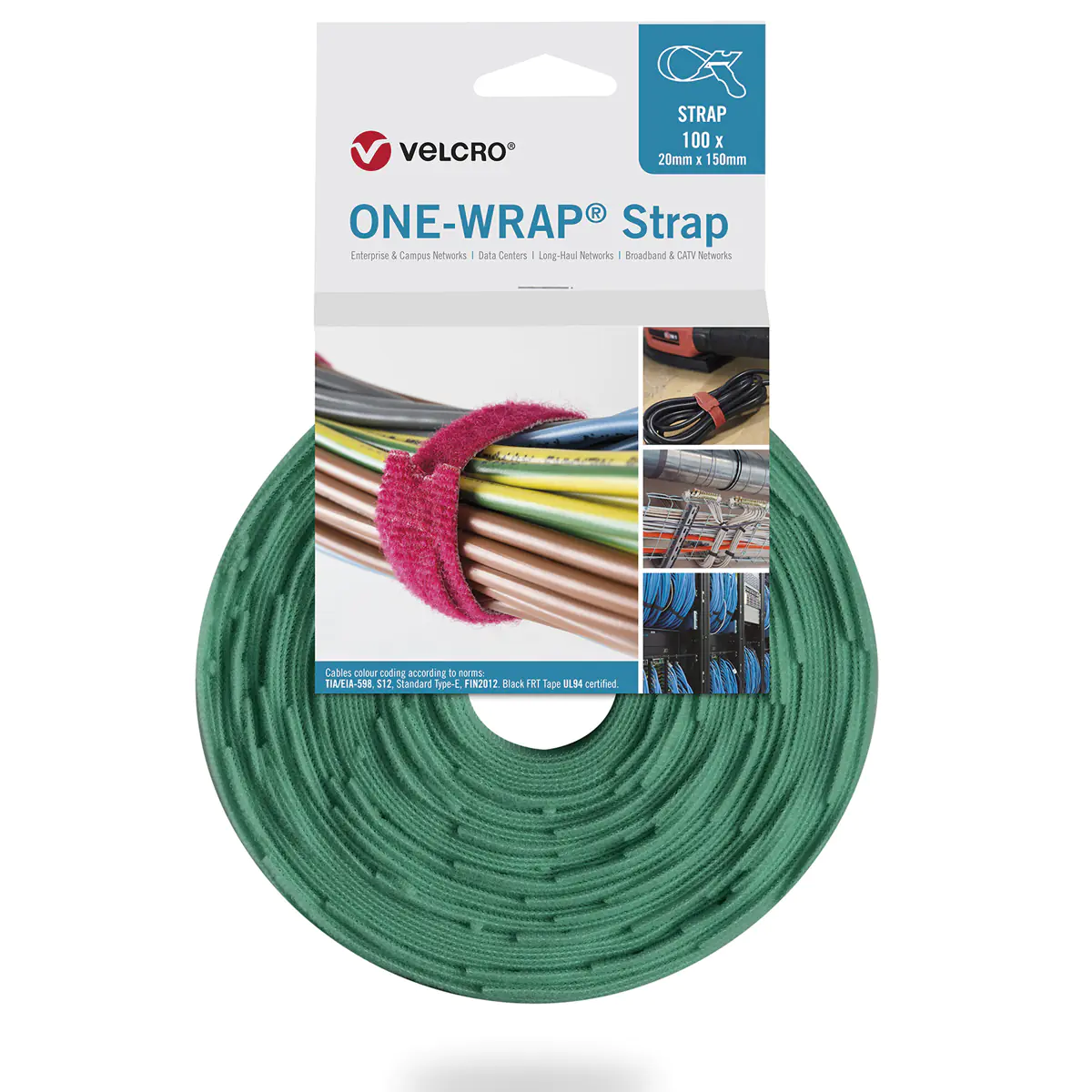 VELCRO ONE-WRAP - Lösbarer Kabelbinder - Polypropylen (PP) - Velcro - Grün - 150 mm - 20 mm