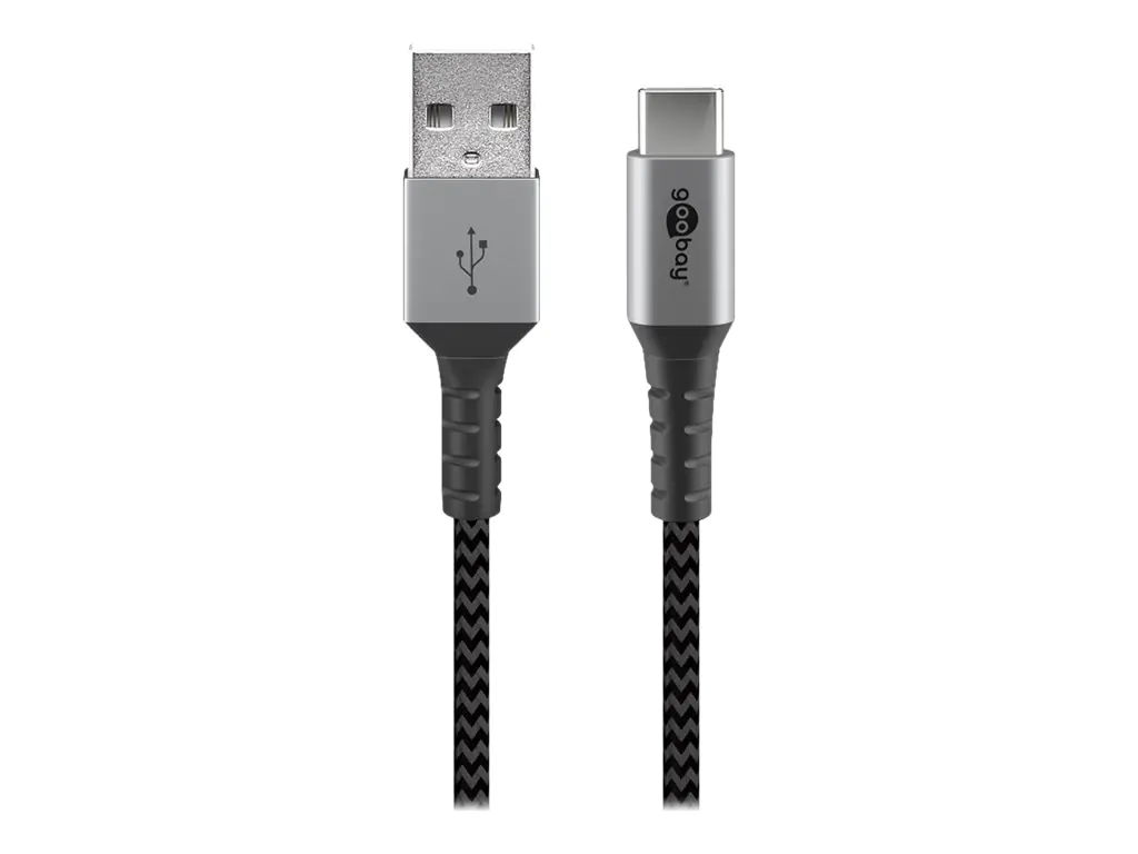 goobay - USB-Kabel - 24 pin USB-C (M) zu USB (M) - USB 2.0 - DC 5 V - 3 A - 2 m - Schwarz/Silber