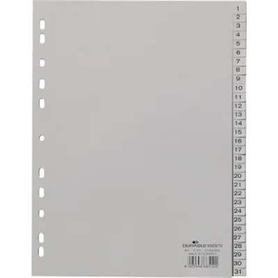 DURABLE Register 652310 DIN A4 volldeckend 1-31 31tlg. PP grau