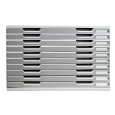 Exacompta Schubladenbox MODULO 10 Schubladen DIN A3+ Polystyrol Gehäusefarbe: lichtgrau Farbe der Schublade: steingrau