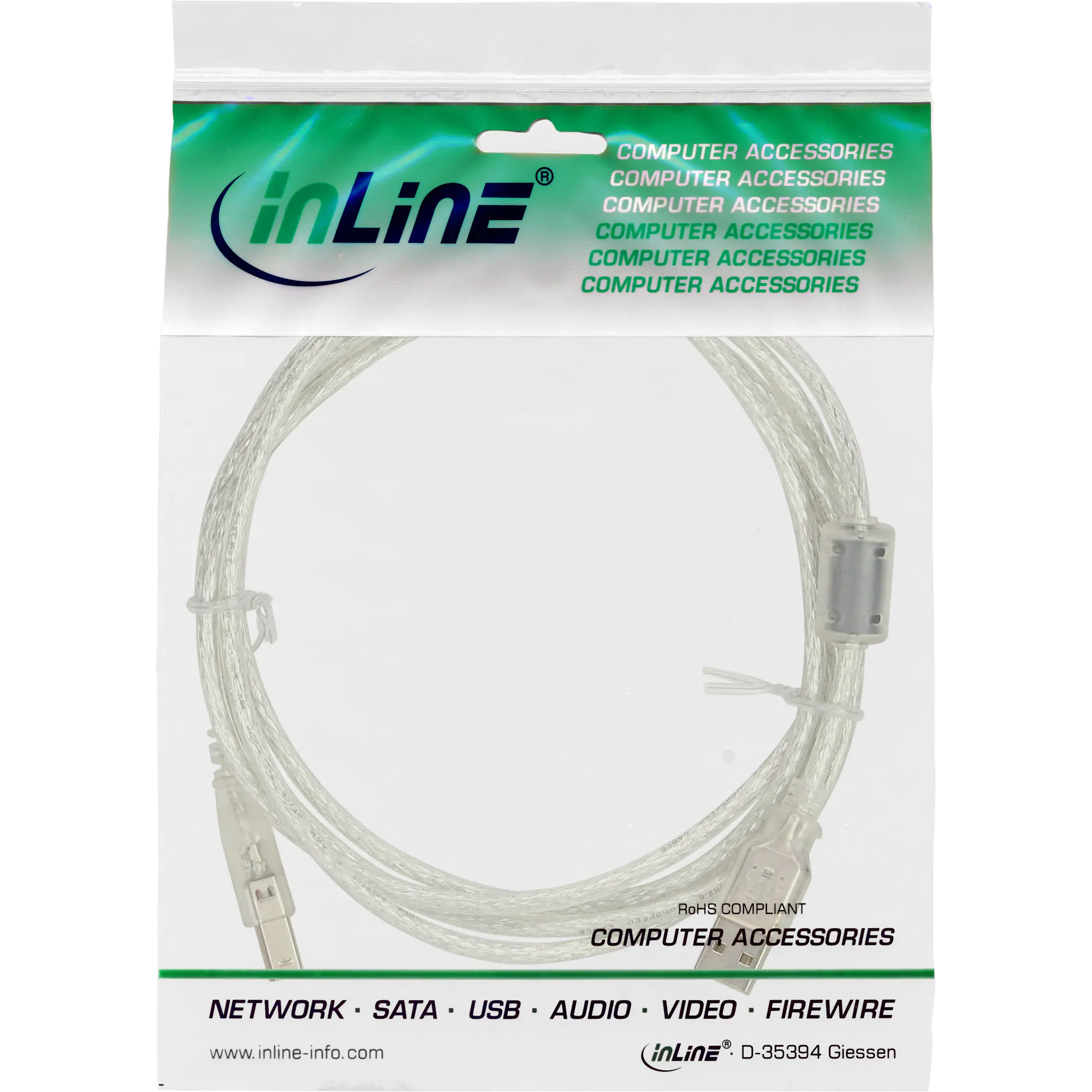 InLine - USB-Kabel - USB (M) zu USB Typ B (M) - 5 m - durchsichtig