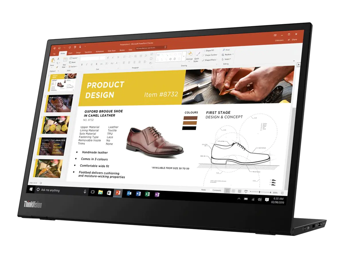 Lenovo ThinkVision M14 - LED-Monitor - 36 cm (14") - tragbar - 1920 x 1080 Full HD (1080p) @ 60 Hz - IPS - 300 cd/m² - 700:1 - 6 ms - 2xUSB-C - Raven Black - Campus
