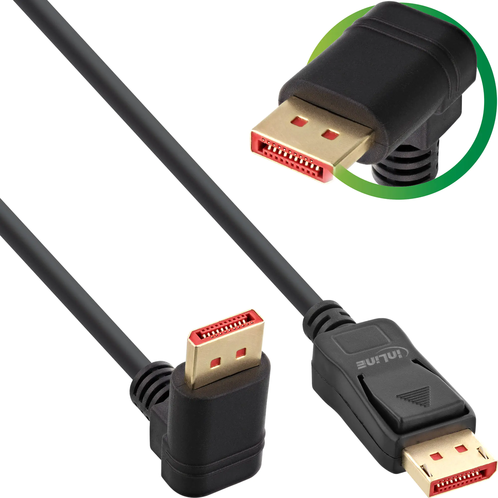 InLine - DisplayPort-Kabel - DisplayPort (M) zu DisplayPort (M) nach unten gewinkelt - DisplayPort 1.4 - 5 m - unterstützt 8K 60 Hz (7680 x 4320), unterstützt 4K 120 Hz (3840 x 2160) - Schwarz