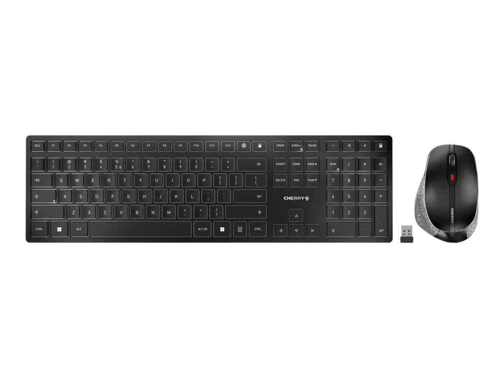 CHERRY DW 9500 SLIM - Tastatur-und-Maus-Set - kabellos - 2.4 GHz, Bluetooth 4.0 - Deutsch - Tastenschalter: CHERRY SX - Grau, Schwarz - plastikfreie Verpackung