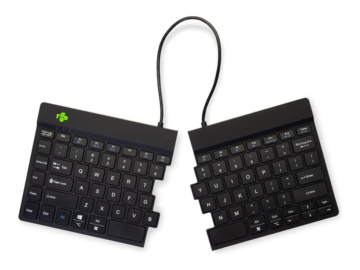 R-Go Ergonomische Tastatur Split break - Tastatur - mit integrierter Pauseanzeige - kabellos - Bluetooth 5.0 - QWERTY - USA - Schwarz