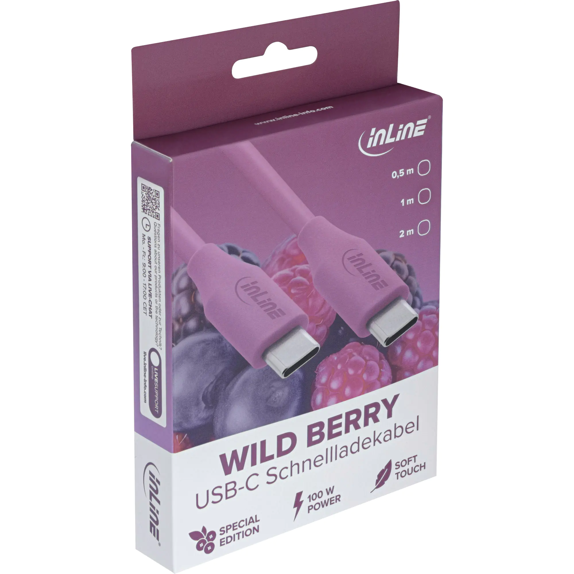 InLine USB 2.0 Kabel - USB-C Schnellladekabel 100W - Wild Berry/violett 0,5m