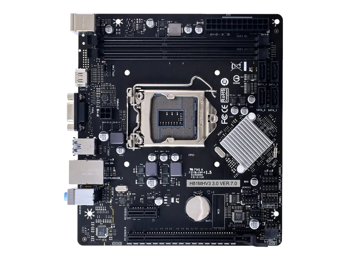 Biostar H81MHV3 3.0 - Motherboard - micro ATX - LGA1150-Sockel - H81 Chipsatz - USB 3.2 Gen 1 - Gigabit LAN - Onboard-Grafik (CPU erforderlich) - HD Audio (6-Kanal)