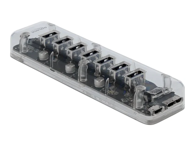 DeLOCK Externer USB 3.0 Hub mit 7 Ports transparent - Hub - 7 x SuperSpeed USB 3.0 - Desktop