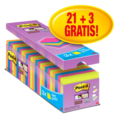 Post-it Haftnotiz Super Sticky 654SE24P 76x76mm sort. 24 St./Pack.
