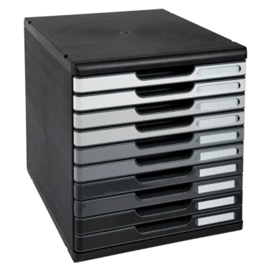 Exacompta Schubladenbox MODULO 10 Schubladen DIN A4+ Polystyrol Gehäusefarbe: schwarz Farbe der Schublade: grau