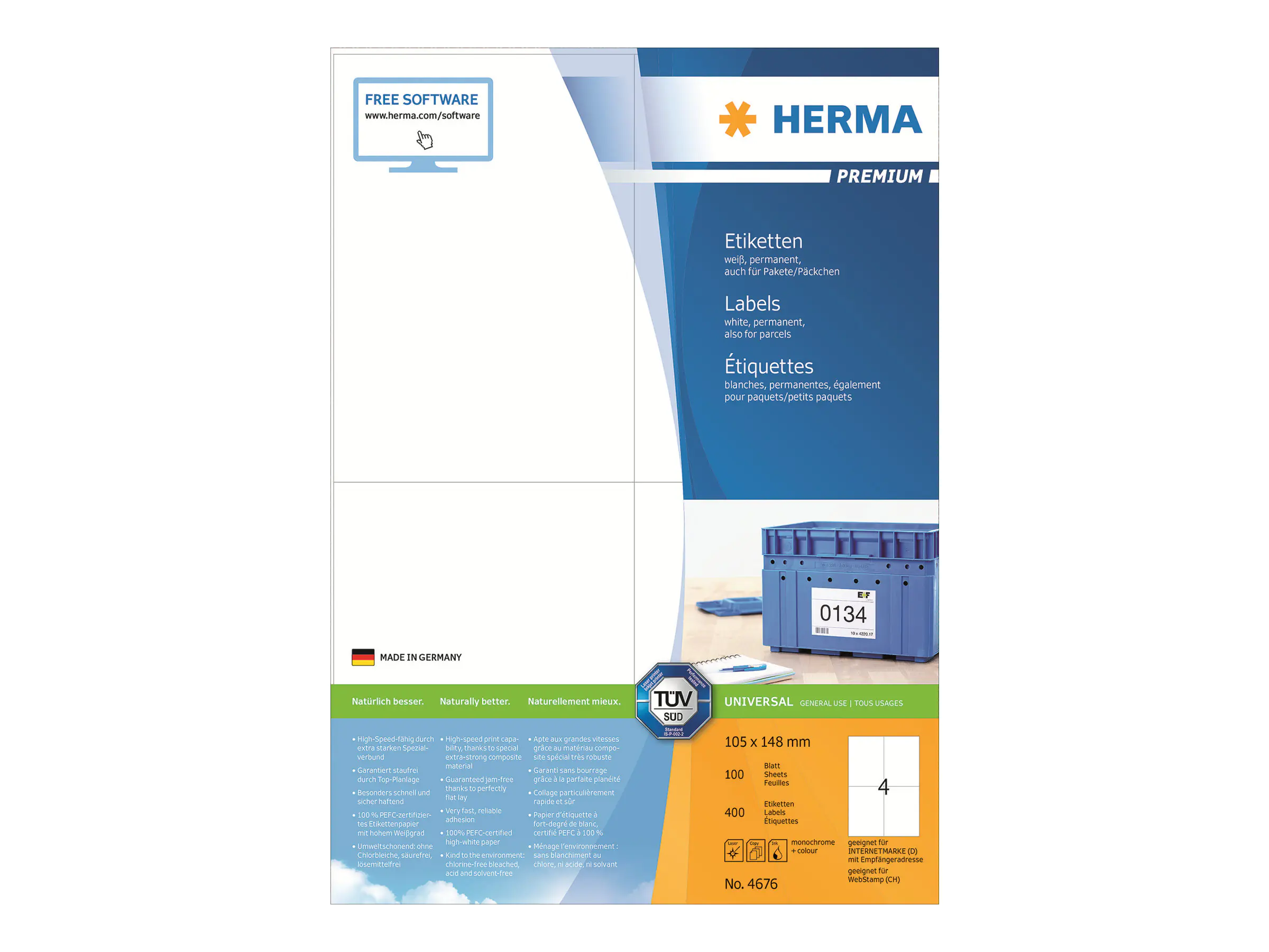 HERMA Premium - Papier - matt - permanent selbstklebend - weiß - A6 (105 x 148 mm) 4676